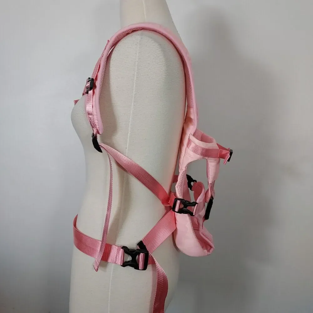 Slow Pet Front Dog Carrier Backpack Adjustable Wrap Around Hands Free Pink Small